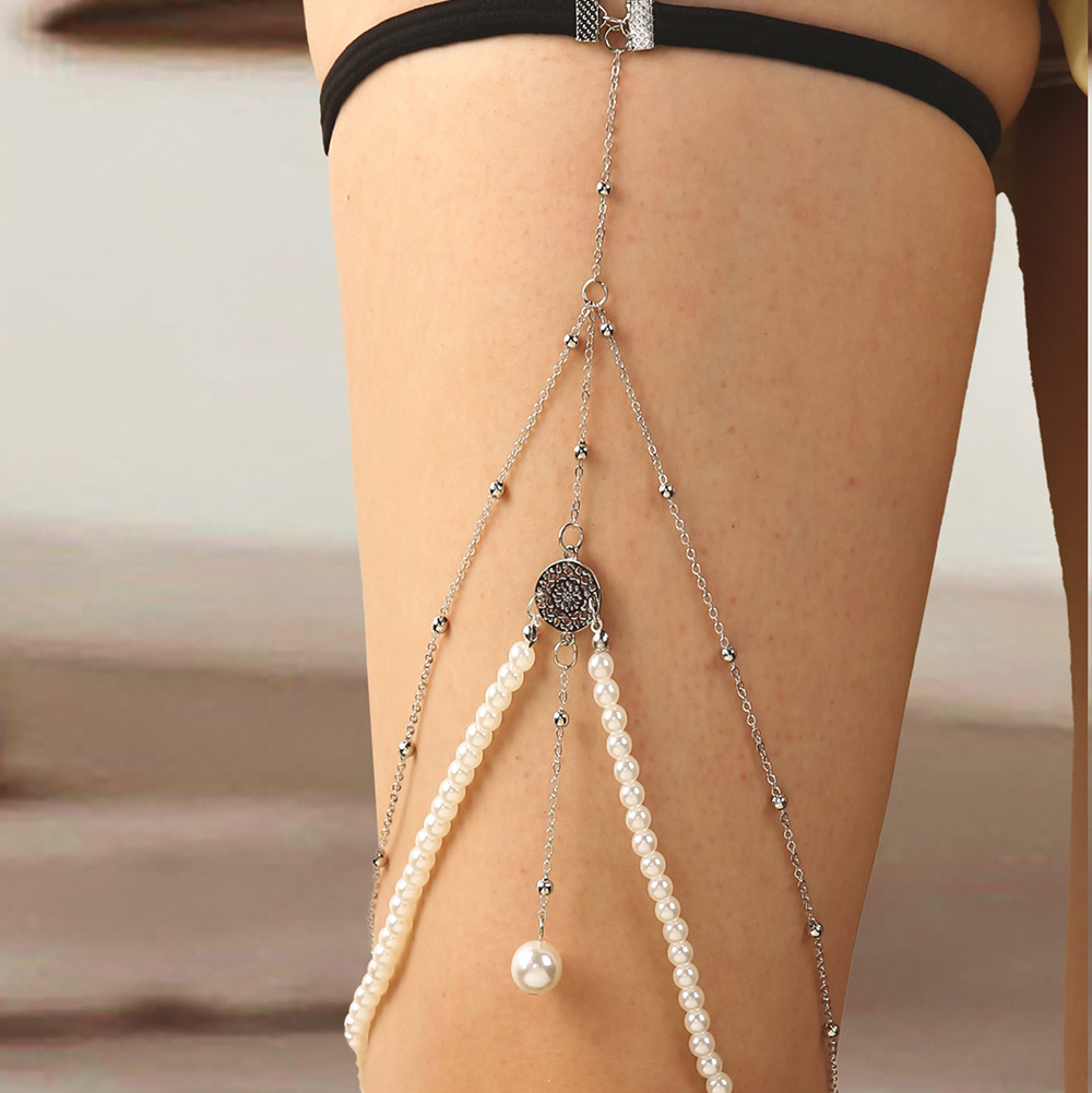 Exaggerated Simple Multi-Layer Pearl Chain Leg Chain Long Leg Chain Accessories