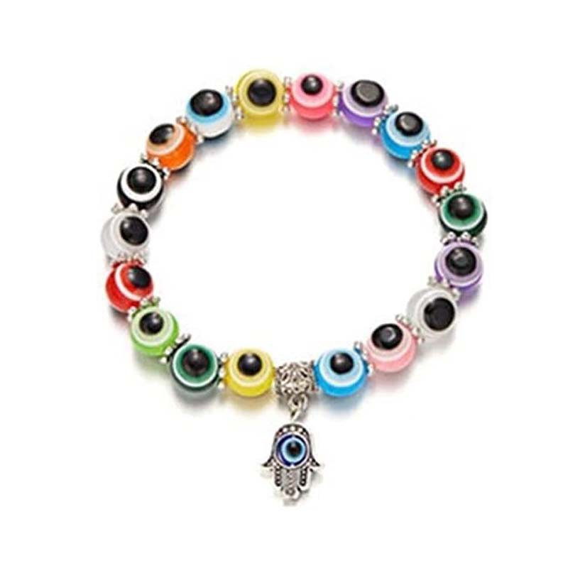 Resin Round Bead Evil Eye Beaded Bracelet Hand of Fatima Pendant Bracelet