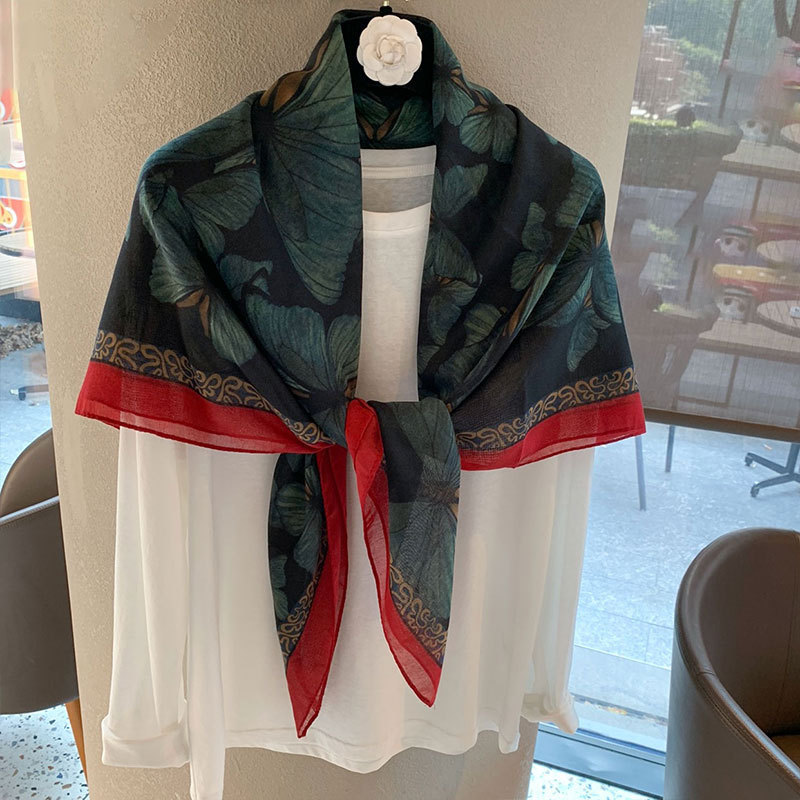 【110*110 versatile sunscreen shawl】printed square scarf for women, summer silk-cotton scarf
