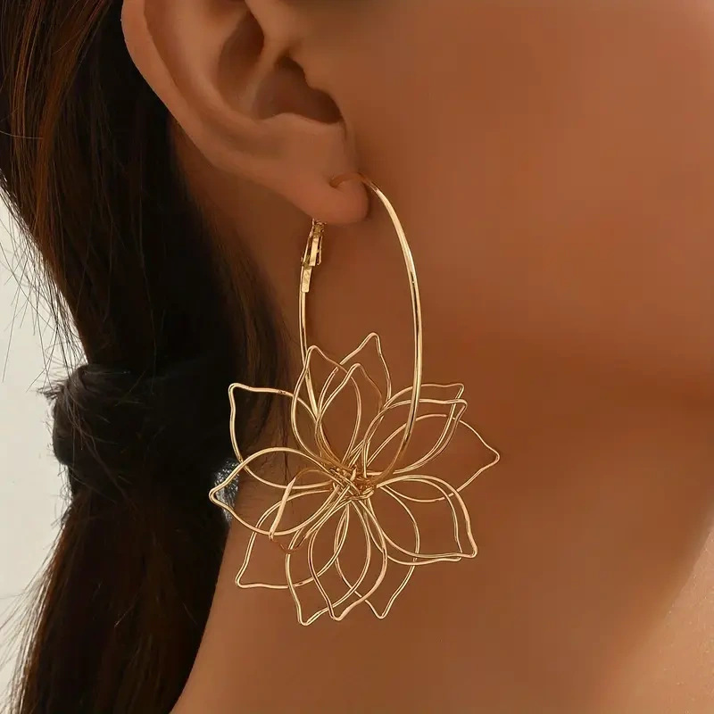 Hollow wire flower shape earrings Japanese and Korean minimalist iron wire flower ear drops ear accessories