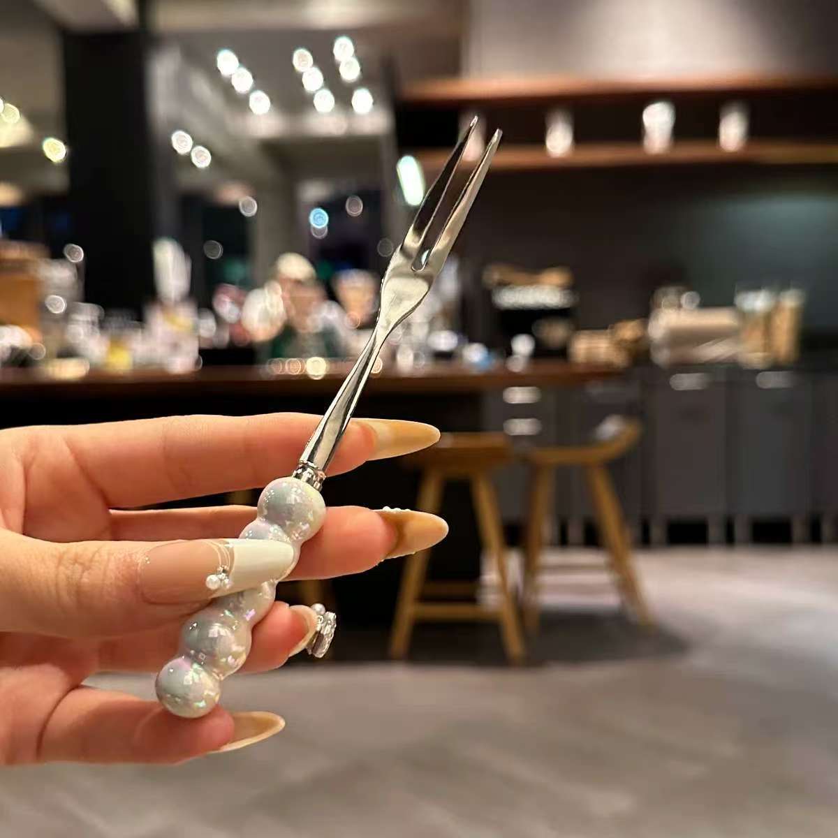 Stainless Steel Fruit Fork Dopamine Pearl Fruit Fork Household Dessert Fork Cake Fork Set