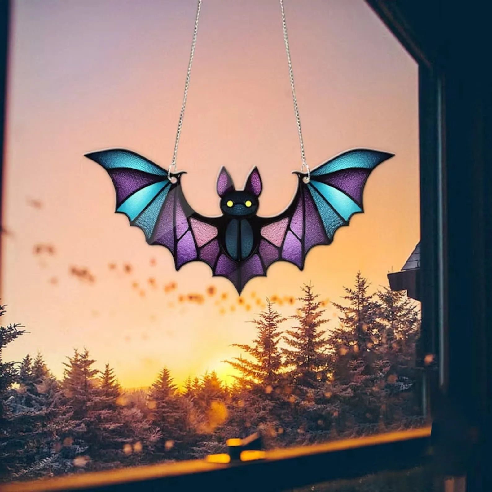 Dachshund Window Hanging Bat Window Decoration Acrylic Window Hanging Halloween