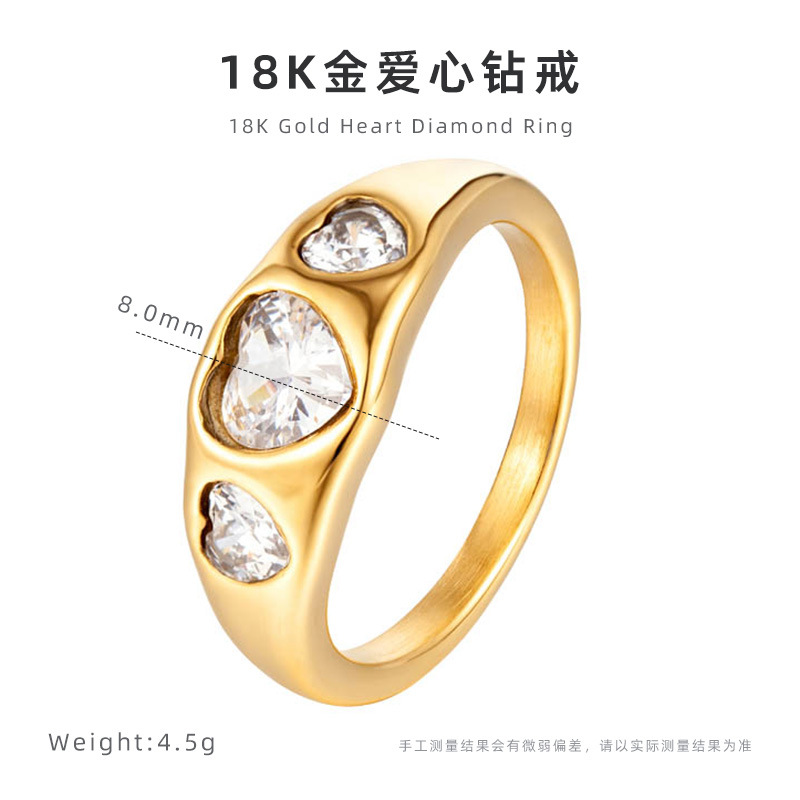 Love Zirconia Ring for Women, Niche Ring, Titanium Steel Electroplated 18K Gold Jewelry