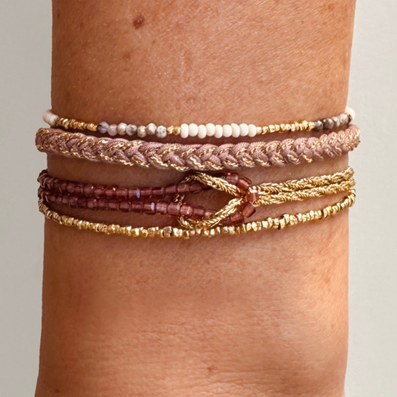Multi-color natural stone woven bracelet knot design bohemian layered hand accessory
