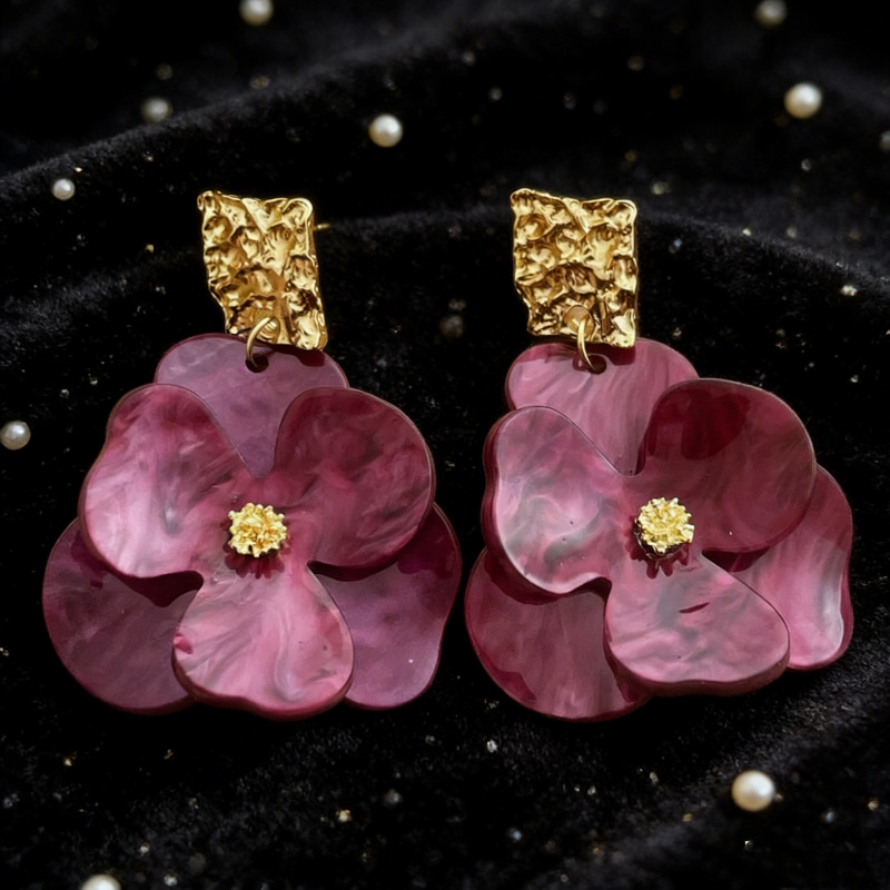 Simple Design Acetate Acrylic Flower Earrings Super Ethereal Exaggerated Petal Ear Studs