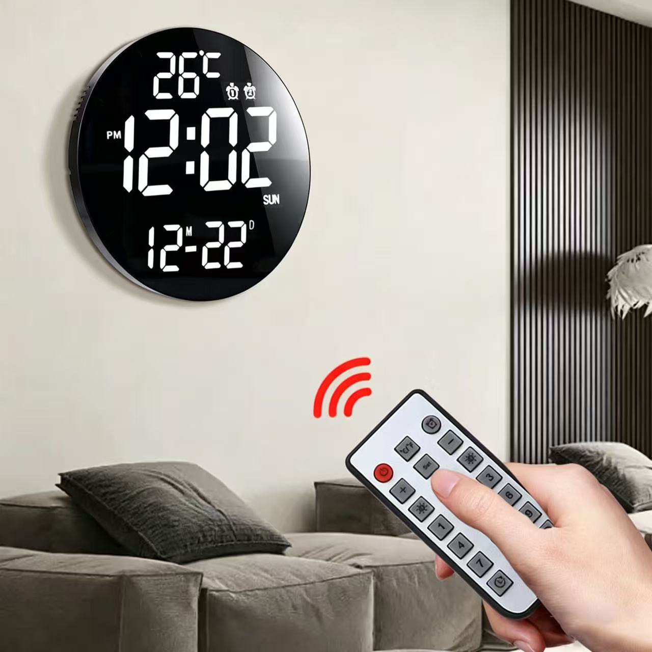 12-inch remote control electronic wall clock, digital perpetual calendar, living room alarm clock, student countdown round clock