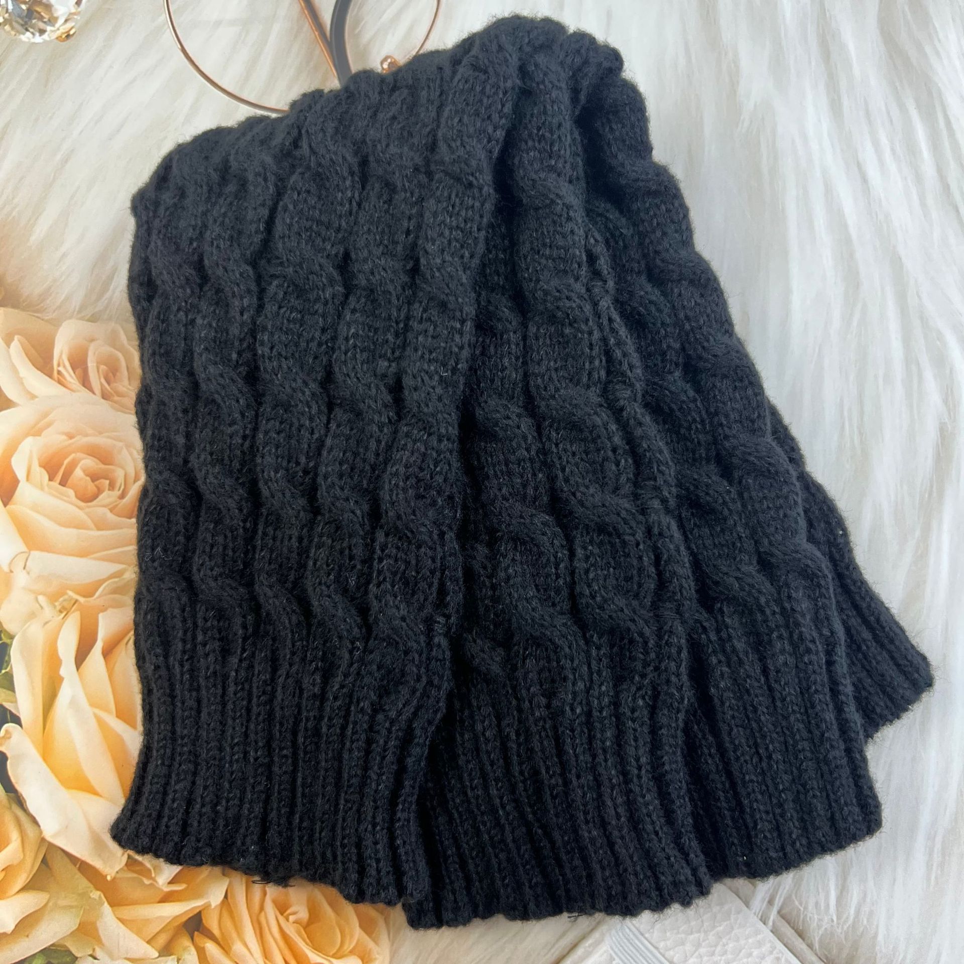 Cable Knit Sock Cuff Women Autumn Winter Solid Color Knit Leg Warmers Coffee Color Yarn Stacked Socks Y2K Leg Warmers
