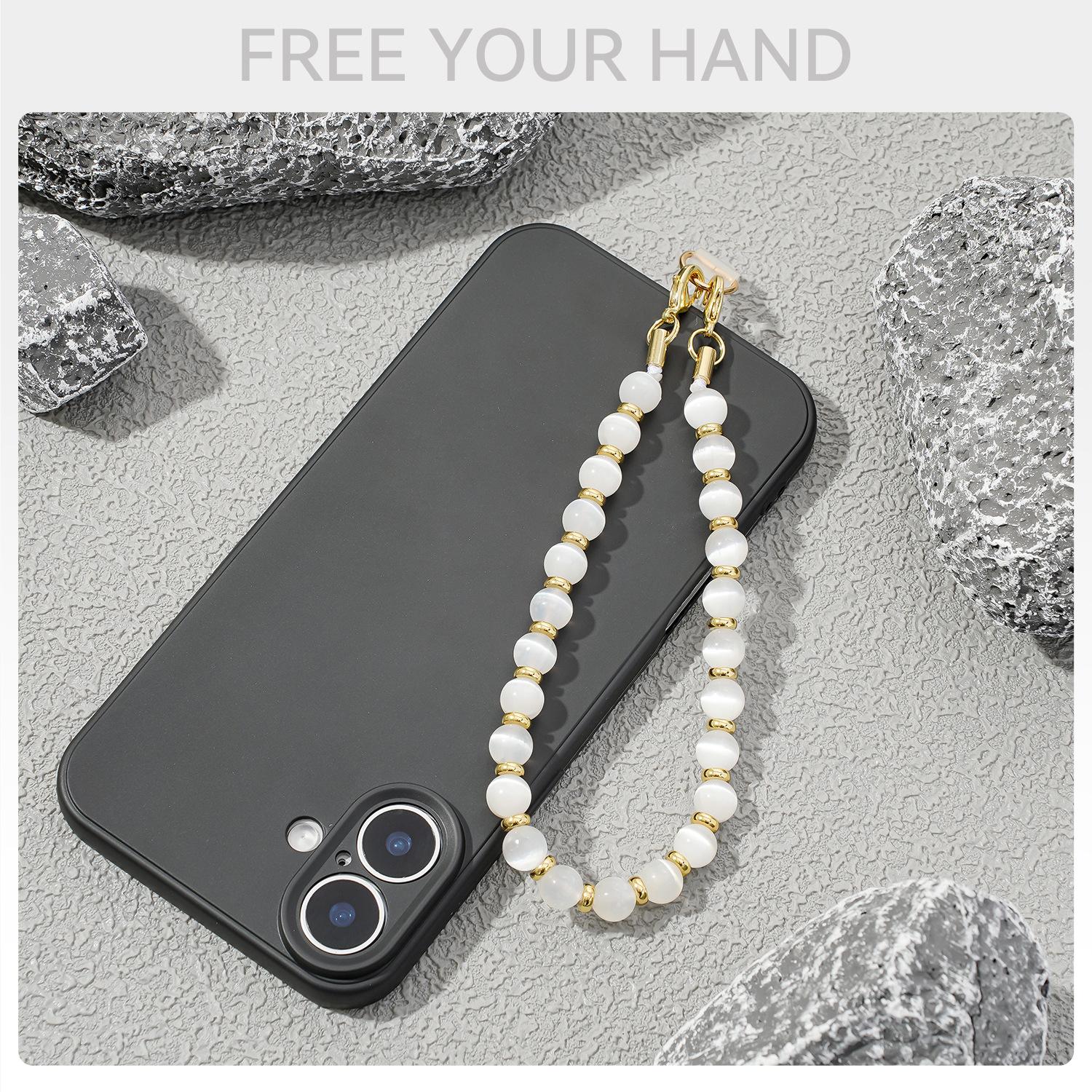 Natural Semi-precious Stone Beaded Phone Lanyard Cat's Eye Anti-loss Pendant Phone Chain for Men and Women