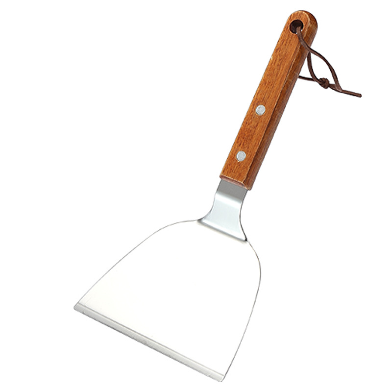 Stainless steel frying spatula, multifunctional kitchen cooking fish spatula, steak spatula, wooden handle, cooking spatula, pizza spatula, teppanyaki spatula