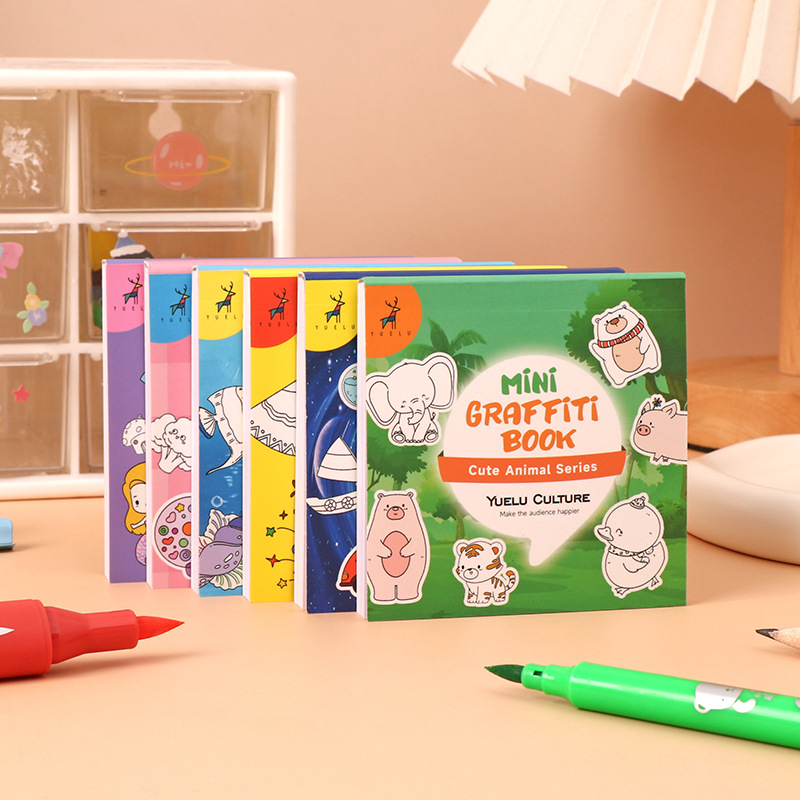 Cartoon portable mini graffiti book children 50 sheets sticky note coloring book watercolor coloring book early childhood enlightenment drawing book