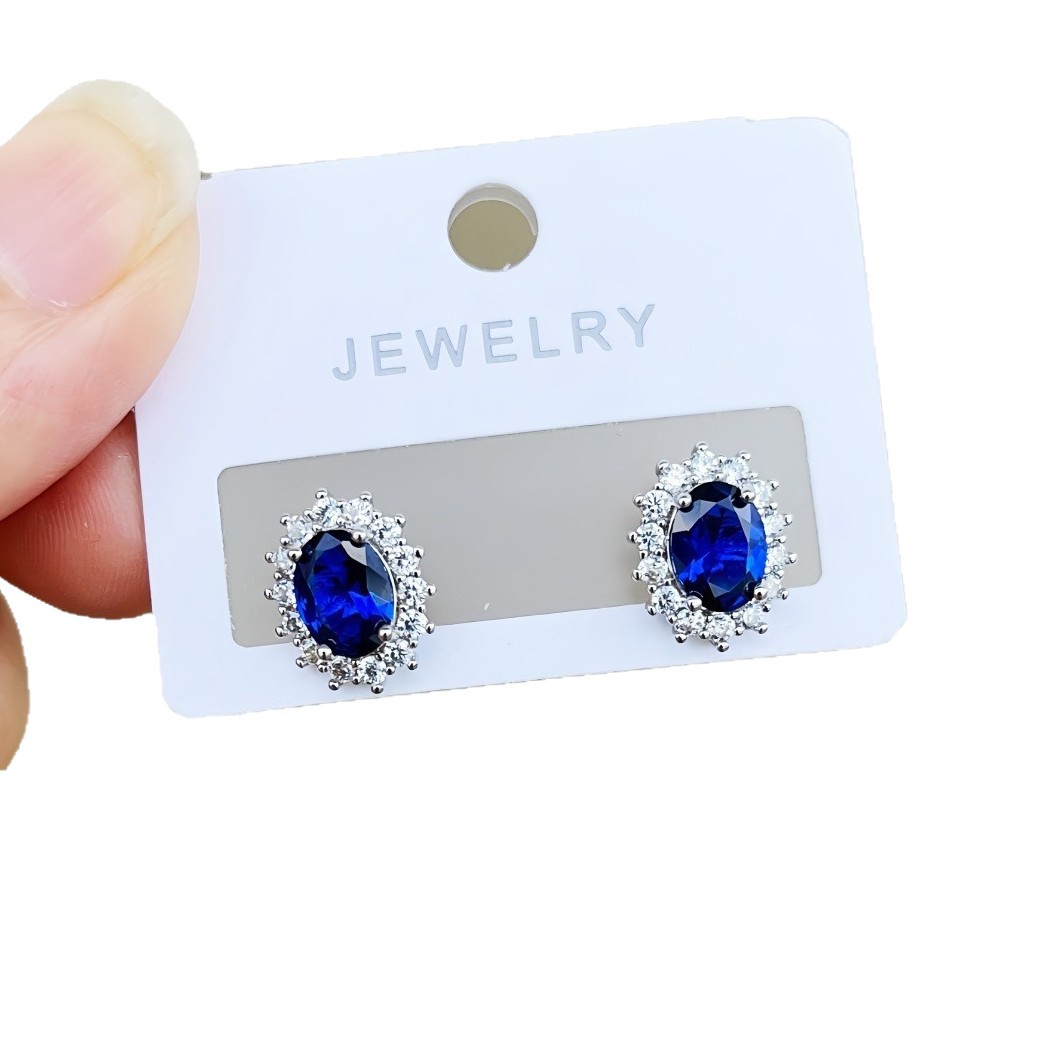 Lady Diana Pigeon Egg Ear Studs Royal Synthetic Sapphire Spinel Red Corundum Ear Jewelry