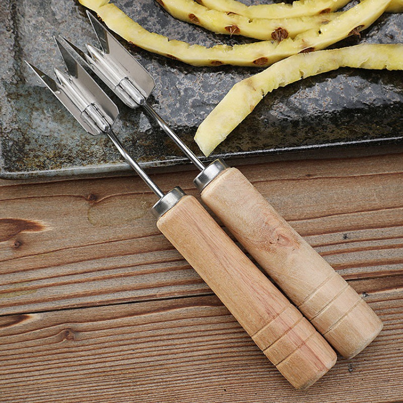 Pineapple knife wooden handle pineapple fork stainless steel pineapple peeler pineapple eye remover fruit knife special eye remover