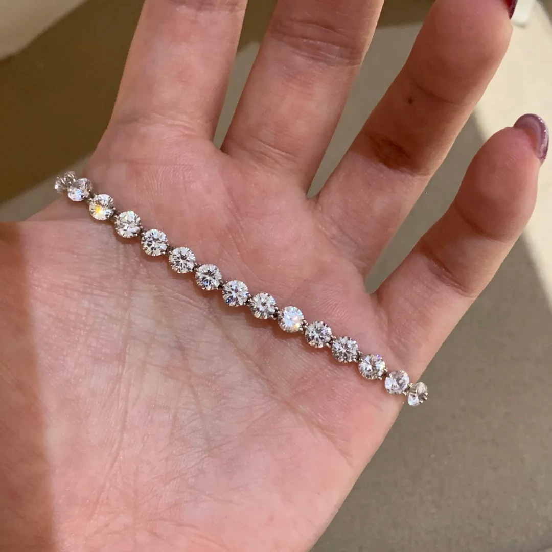 Heavy duty seamless setting sparkling bare diamond lace tennis bracelet brilliant zircon simple layered bangle women