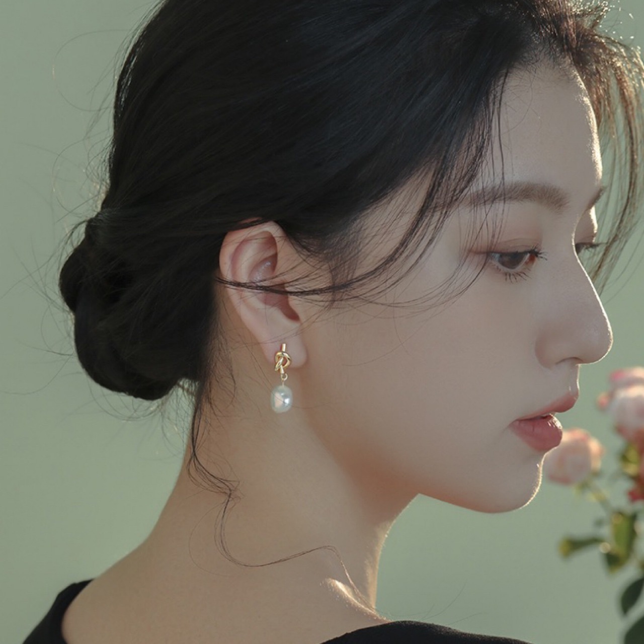 Oil painting texture bright natural baroque freshwater pearl earrings相思结 knot ear accessories minimalist beauty for women