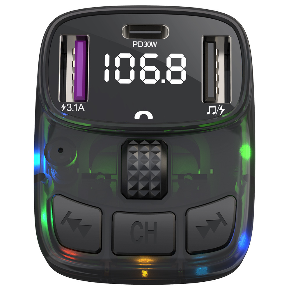 New C57 Car MP3 Player Ambient Light Effect PD30W Fast Charge Bluetooth Hands-free FM Transmitter Car MP3