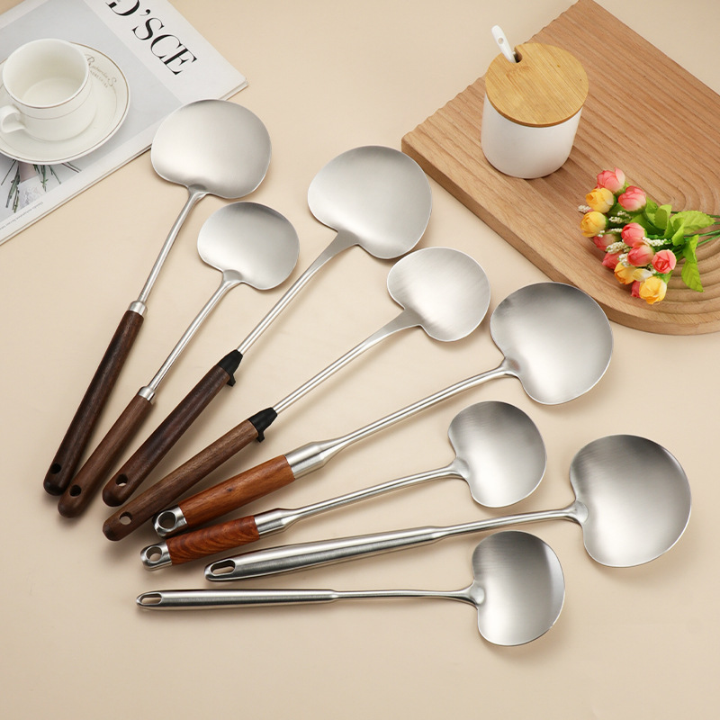 Stainless Steel Spatula Home Kitchen Mushroom Spatula Frying Pan Spatula Long Handle Anti-Scald High Temperature Resistant Cooking Spoon Kitchen Utensils