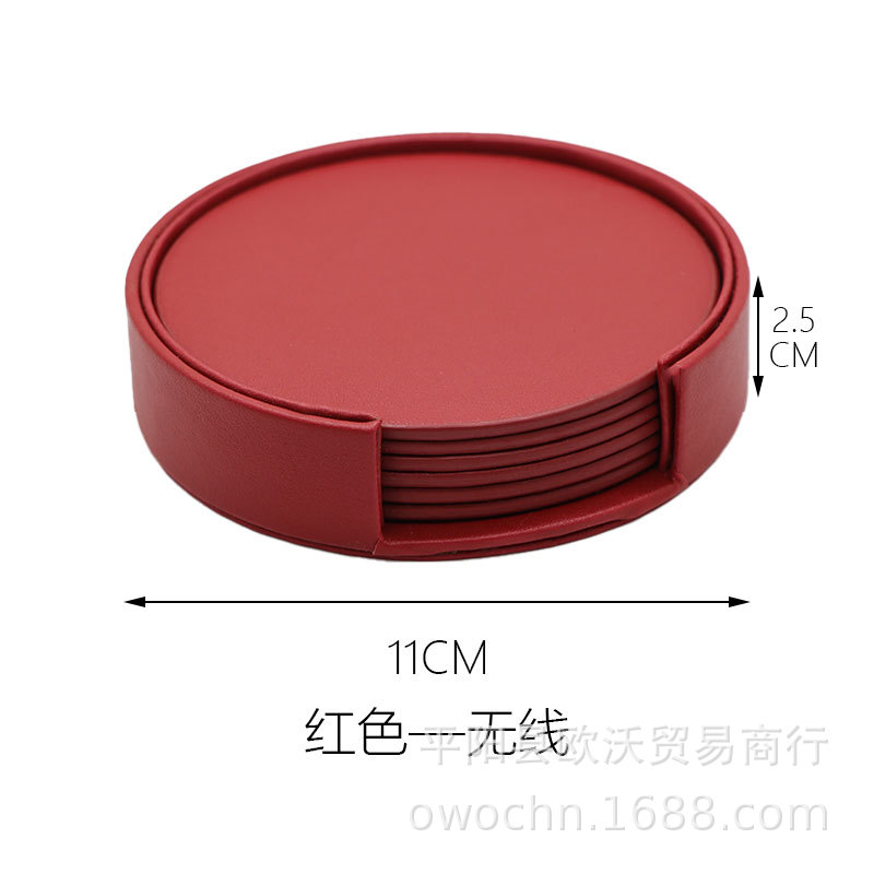10cm round leather set leather coaster PU thickened coaster heat insulation pad edge sewing household coaster