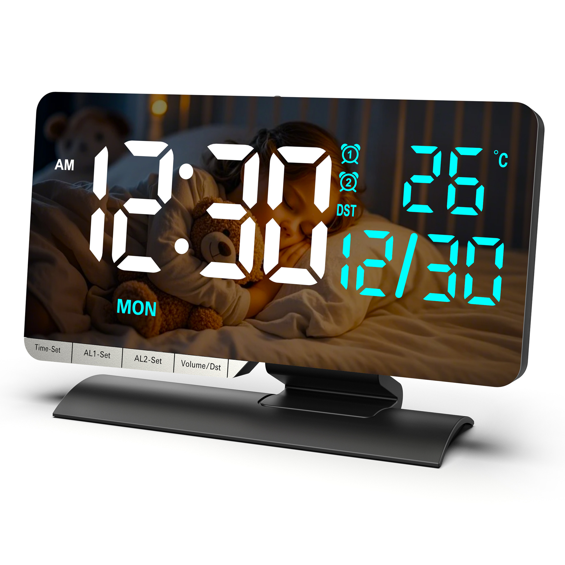 2026 New Temperature Calendar Week Electronic Clock LED Mirror Daylight Saving Time Desktop Electronic Alarm Clock