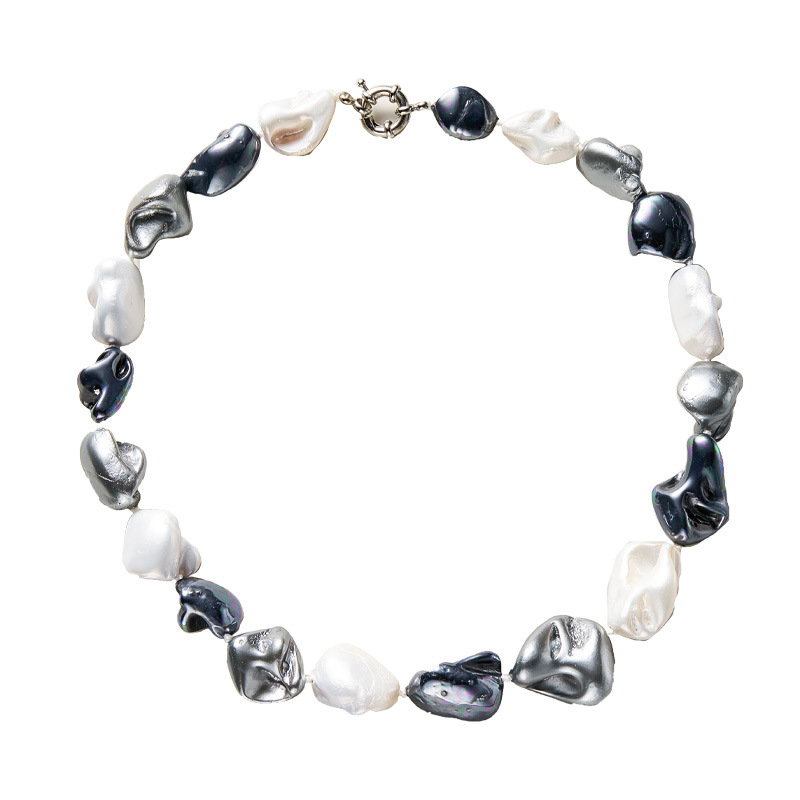 Jewelry Irregular Baroque Pearl Necklace for Women, Plated Tooth-Shaped Beads, Imitation Baroque Style Shell Pearl Accessories