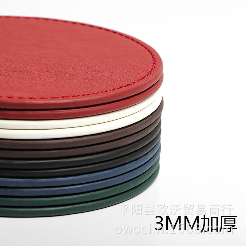 Thickened coaster 10CM high temperature resistant white round PU simple heat insulation pad leather coaster logo new