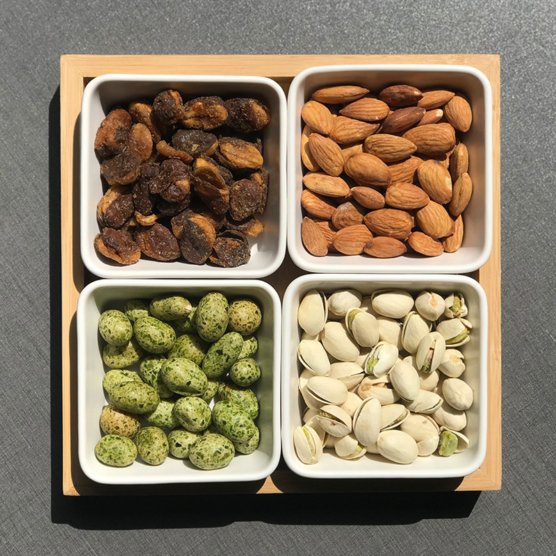 Bamboo fruit plate with compartments, snack nuts, small dishes, candy, KTV condiments, dessert ceramic dried fruit plate, divided box