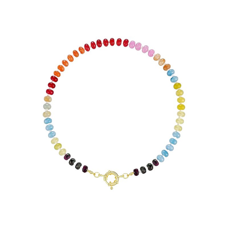 New Women's Bohemian Dopamine Color Matching Natural Stone Colorful Crystal Beaded Necklace