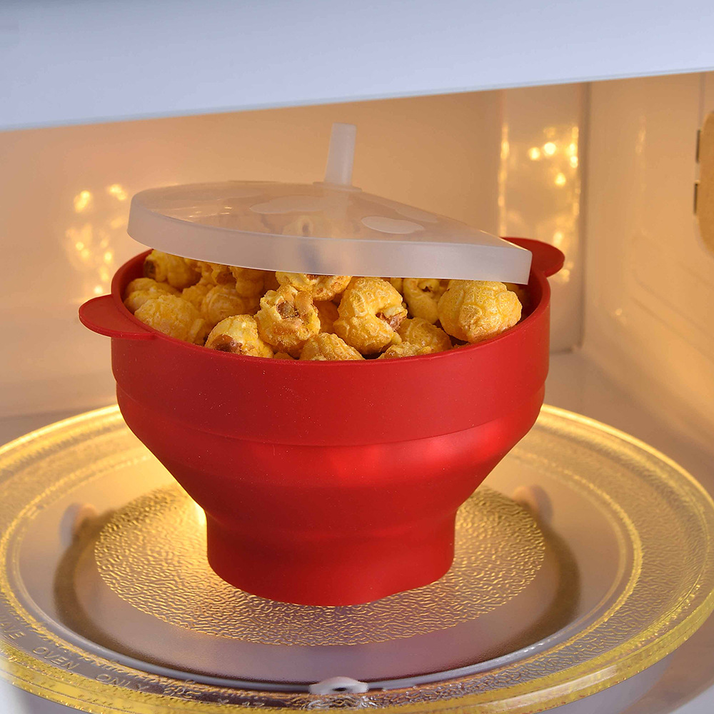 High Temperature Resistant Foldable Oven Bowl Popcorn Bowl with Lid Popcorn Bucket Bamboo Vacuum Bowl
