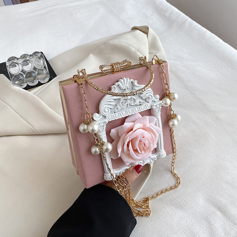 New Women's Bag Baroque Relief Angel Flower Handheld Chain Bag Niche Shoulder Crossbody Bag