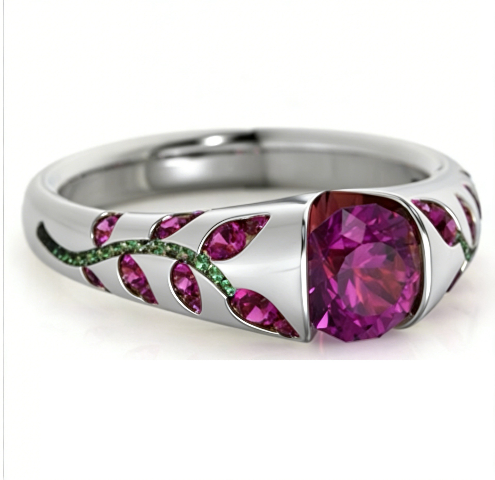 Independent Station Multicolor Exquisite Leaf Inlaid Gemstone Ring Exclusive Supply