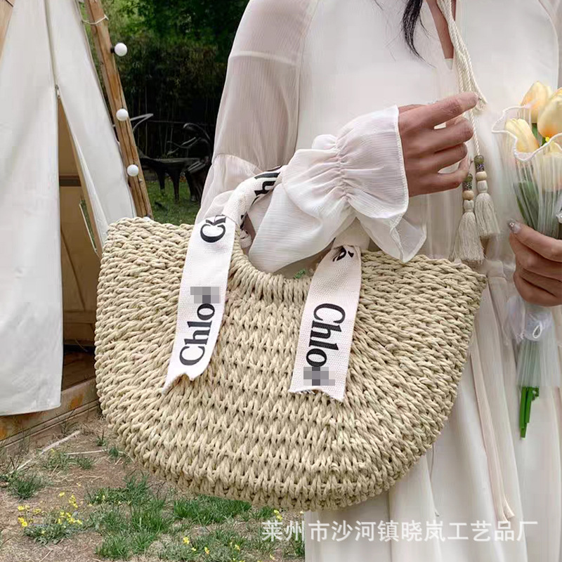 2024 new straw woven bag large capacity straw basket bag casual beach bag women