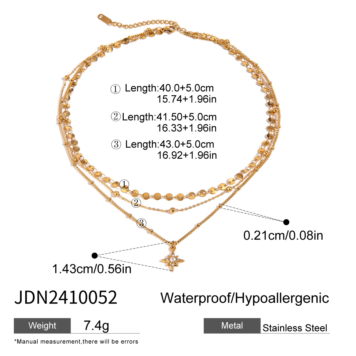 Jieding jewelry stainless steel eight-pointed star necklace multi-layer collarbone chain titanium steel accessories
