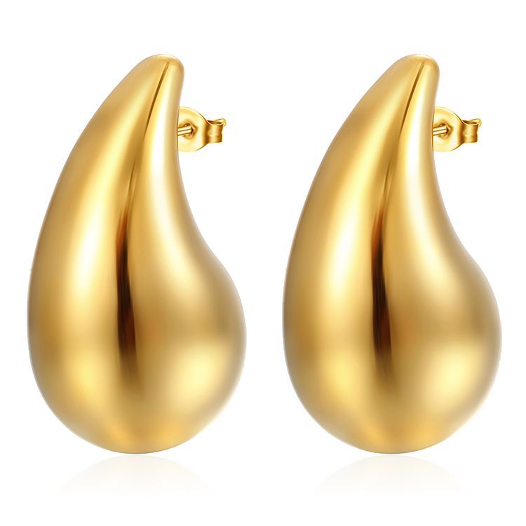 Exclusive oversized teardrop hollow earrings, women's teardrop stainless steel stud earrings, plated 18K ear accessories