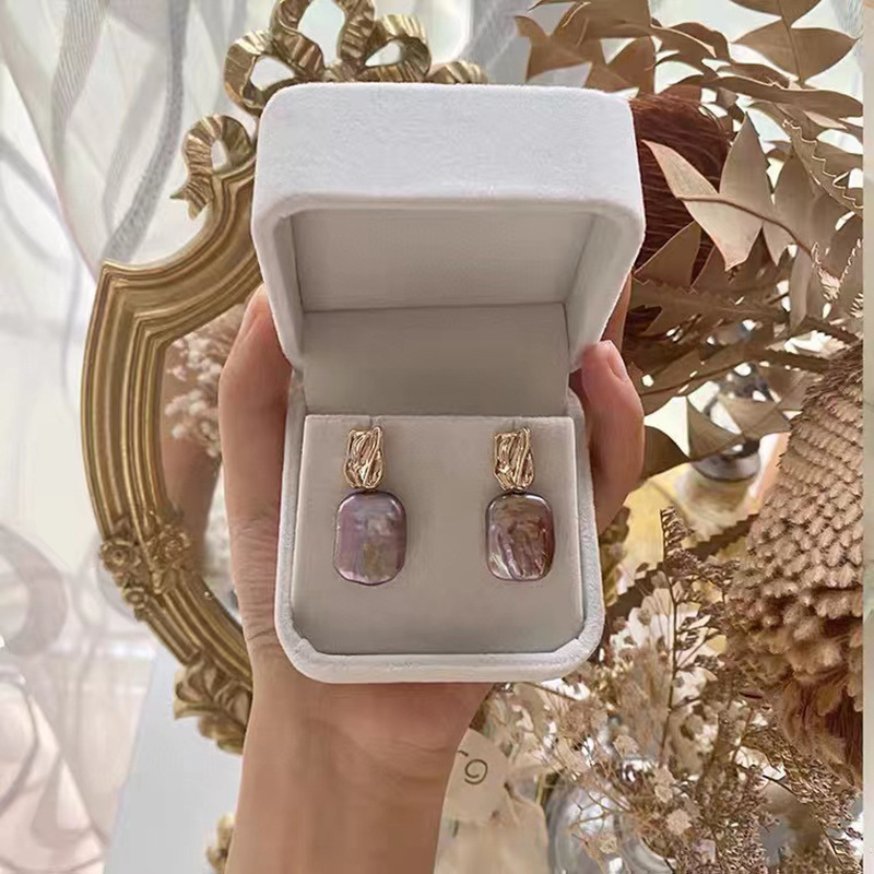 Natural Freshwater Pearl Square Earrings Silver Needle Women Simple Irregular Baroque Pearl Earrings Summer