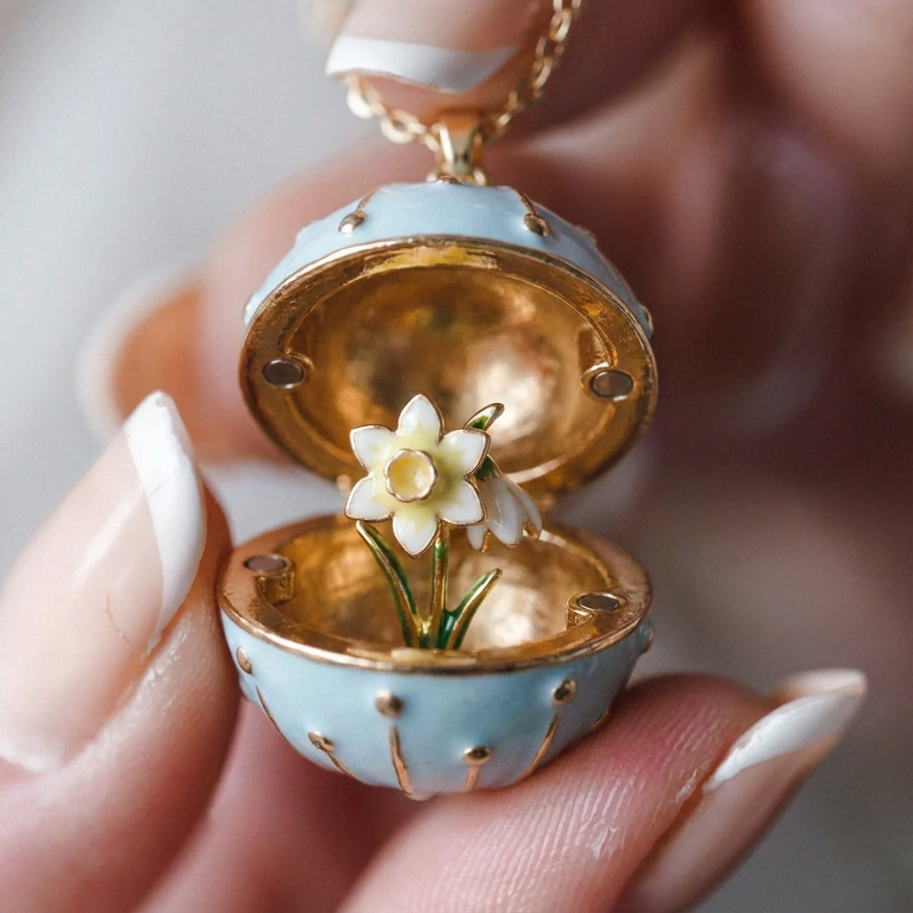 New December round box openable flower exquisite design popular compact necklace copper-plated gold