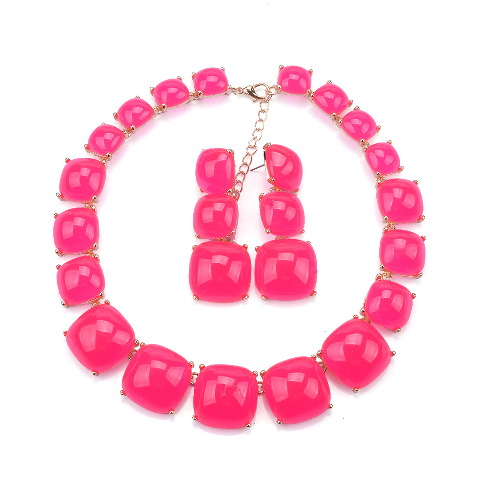 ZA geometric transparent colored resin necklace earring set collarbone chain