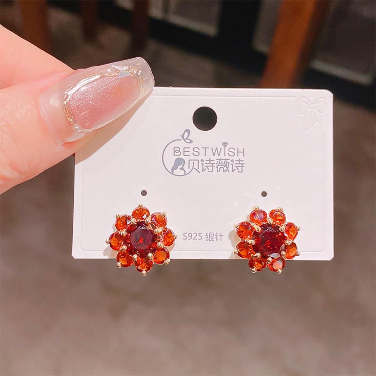 2026 flower collection real gold electroplated quality sweet zircon earrings, women's wind earring accessories