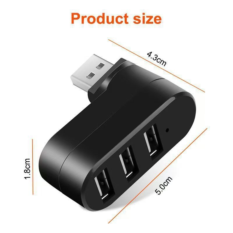 Computer rotating USB2.0 HUB splitter 3-port mini car hub 3-port expansion dock adapter