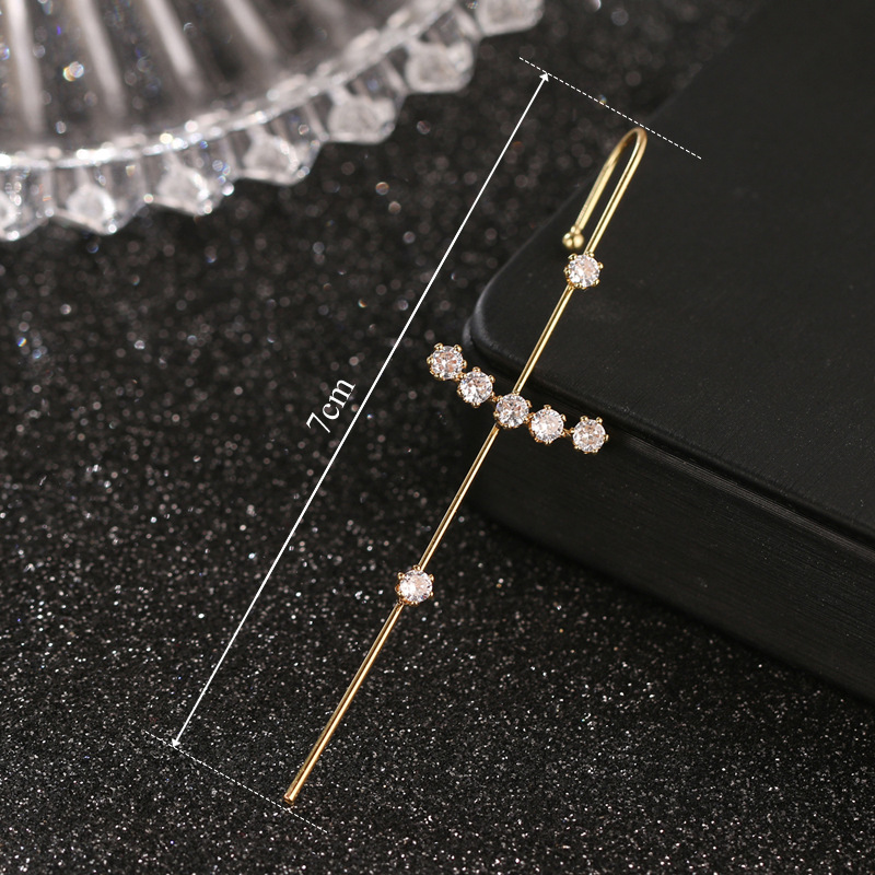 Fairy copper zircon gold earrings women ear cuff oblique line ear hook