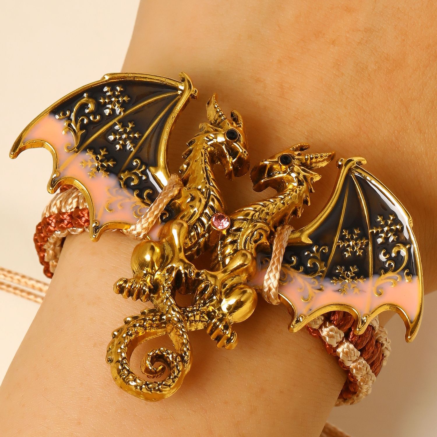 Niche Enamel Dragon Handwoven Bracelet Diamond Inlay Flying Dragon Rope Bracelet Men