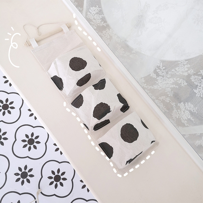 Bedside Fabric Storage Hanging Pouch, Multi-layer Phone Holder for Door or Wall, Cute Student Dormitory Storage Bag