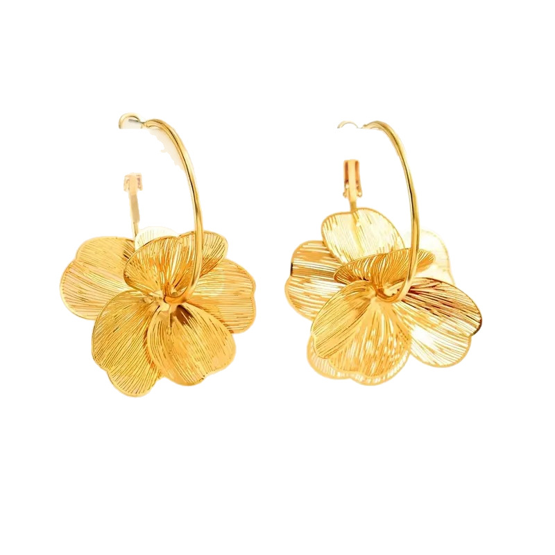 New gold flower earrings trendy exaggerated ear hoop sweet