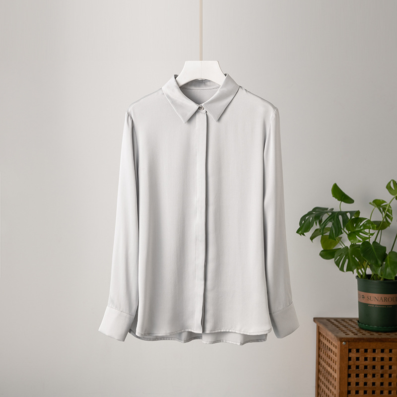 2026 Spring Summer New Silk Blouse for Women Mulberry Silk Long Sleeve Square Collar Loose Satin Sandwashed Shirt Plus Size Women's Clothing