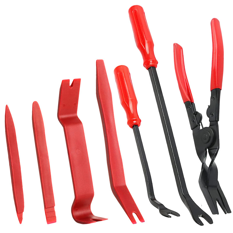 7-Piece Car Audio Modification Tool Anti-Scratch Plastic Pry Bar Fastener Clamp Interior Clip Removal Tool