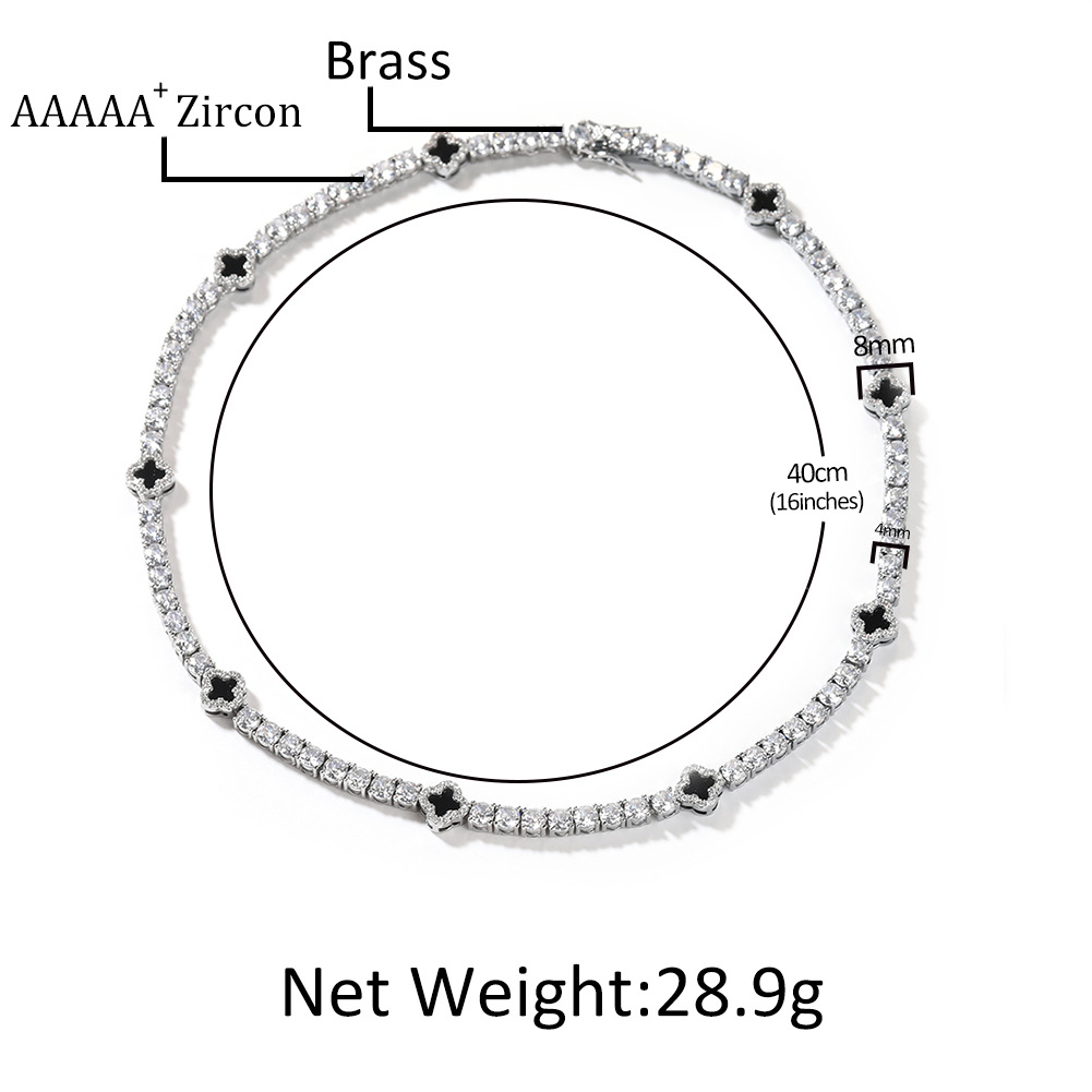 Four-Leaf Clover Diamond Tennis Chain Necklace Women Delicate Collarbone Chain Accessories Summer New