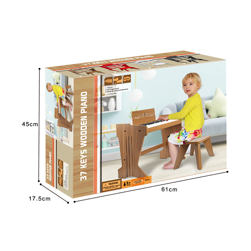 37-Key Multifunctional Wooden 3D Piano Children's Electronic Keyboard Electric Piano Boys and Girls Music Early Education Toy Gift