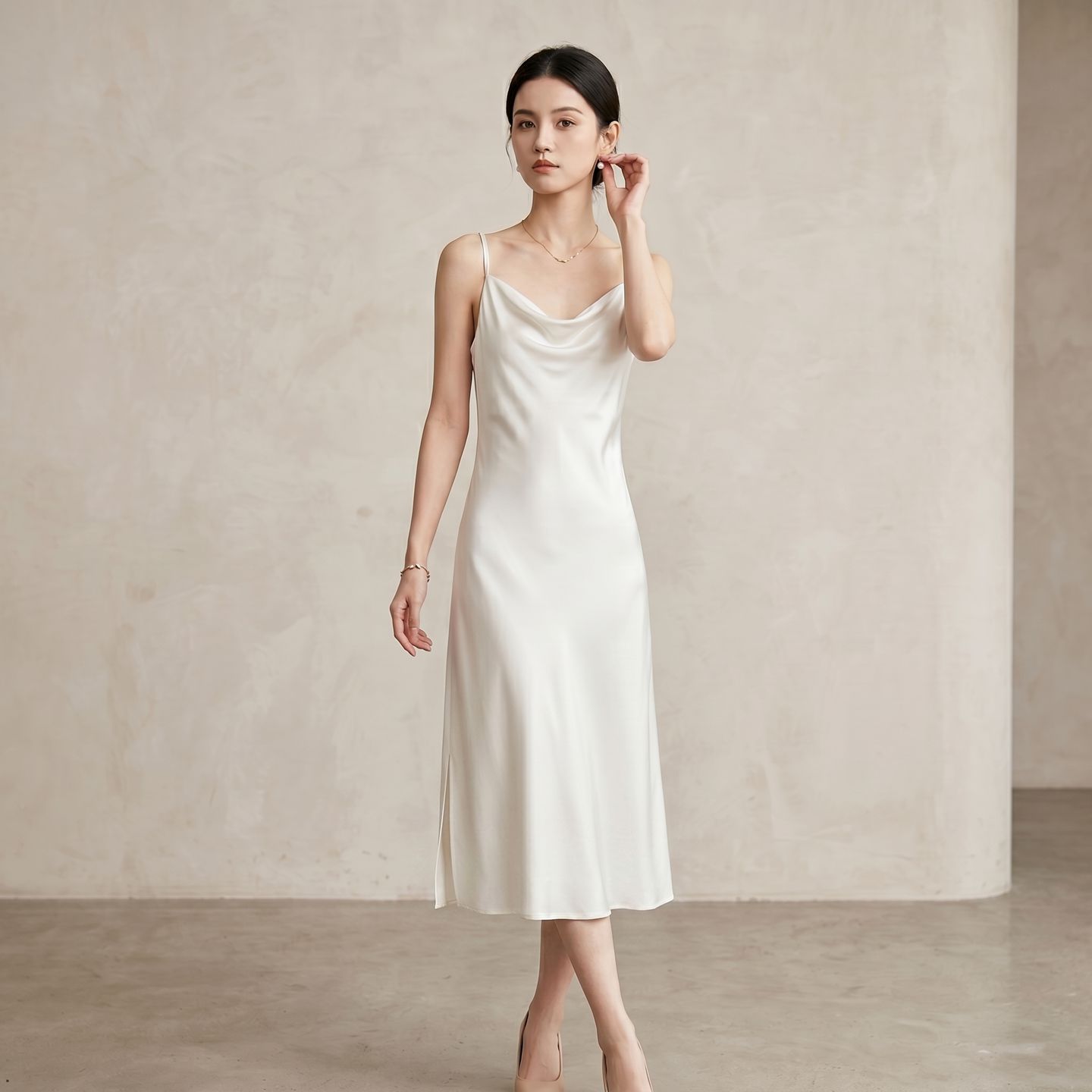 Summer Silk Camisole Dress for Women Cowl Neck Satin Dress Slim Fit Inner Wear Vest Dress