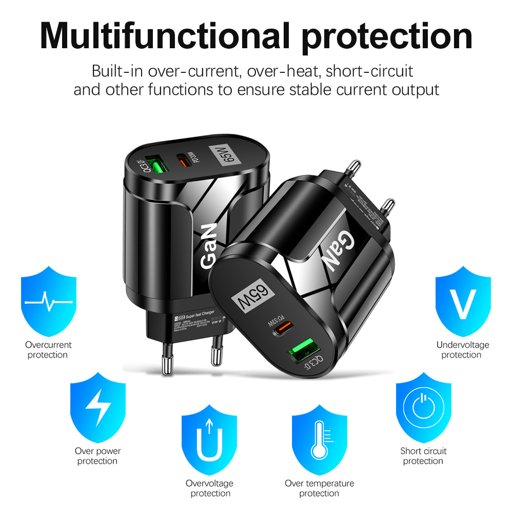 65W GaN charger PD fast charging phone charging head QC3.0 laptop GaN charging power supply