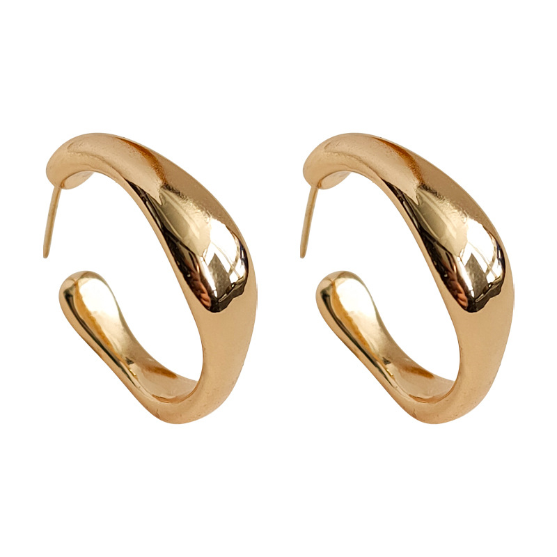 Minimalist geometric plain circle earrings simple metallic shiny earrings for women