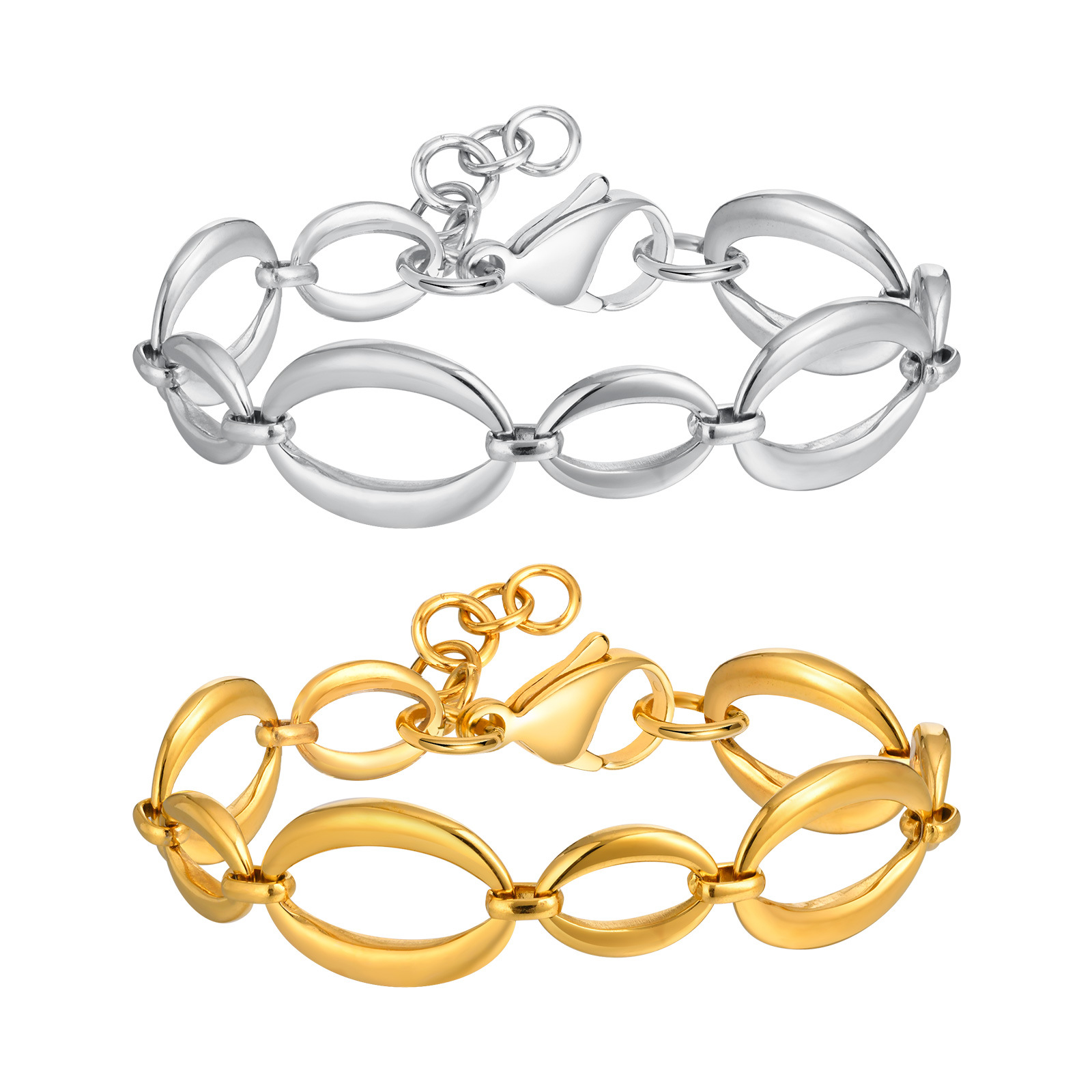Original Huanmu Trading Women's Stainless Steel Large Chain Geometric Bracelet Gold Steel Color Simple Hand Jewelry
