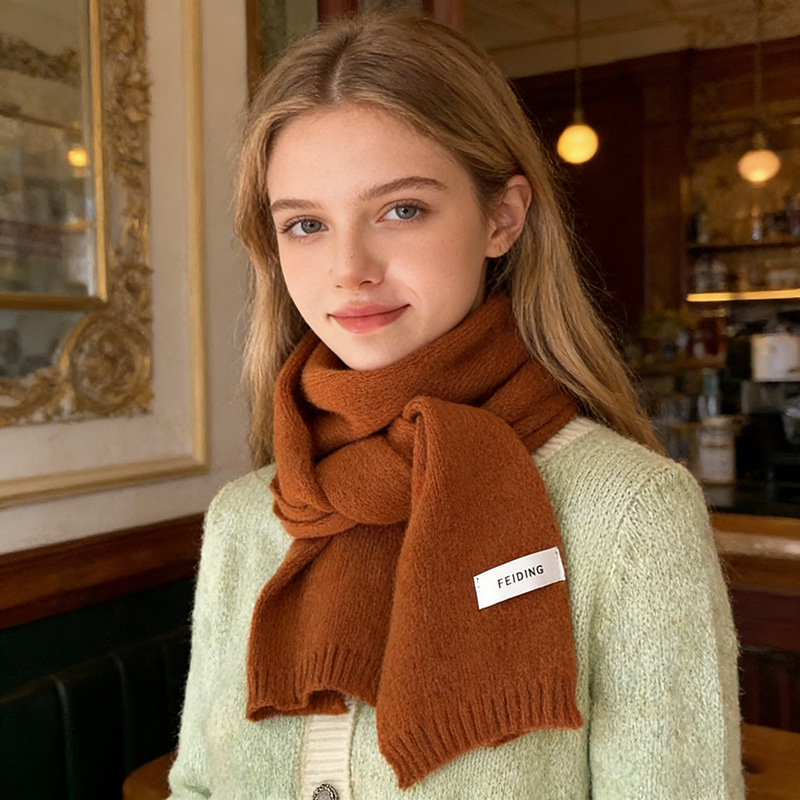 Solid color wool knitted scarf autumn and winter new student couple warm small neck scarf